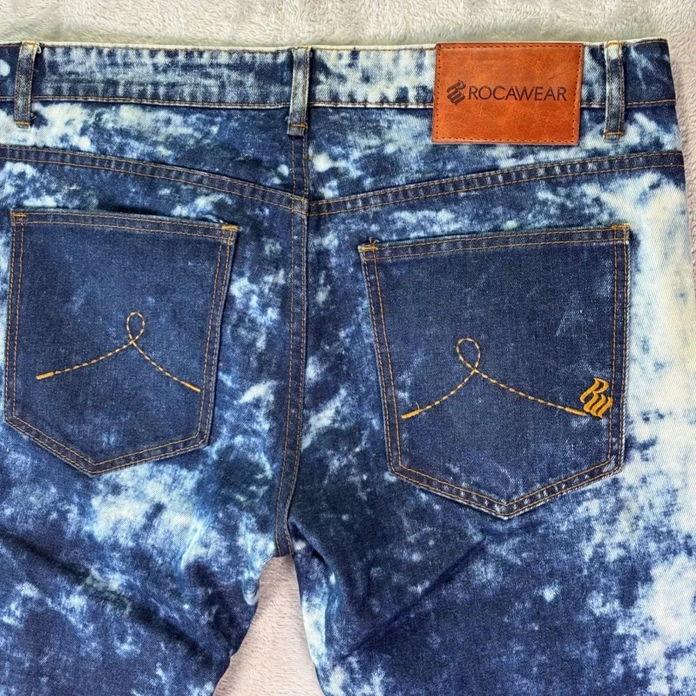 Rocawear Men's Moto Jeans Sz 36 Blue Acid Wash Zip Knee‎ Detail Streetwear